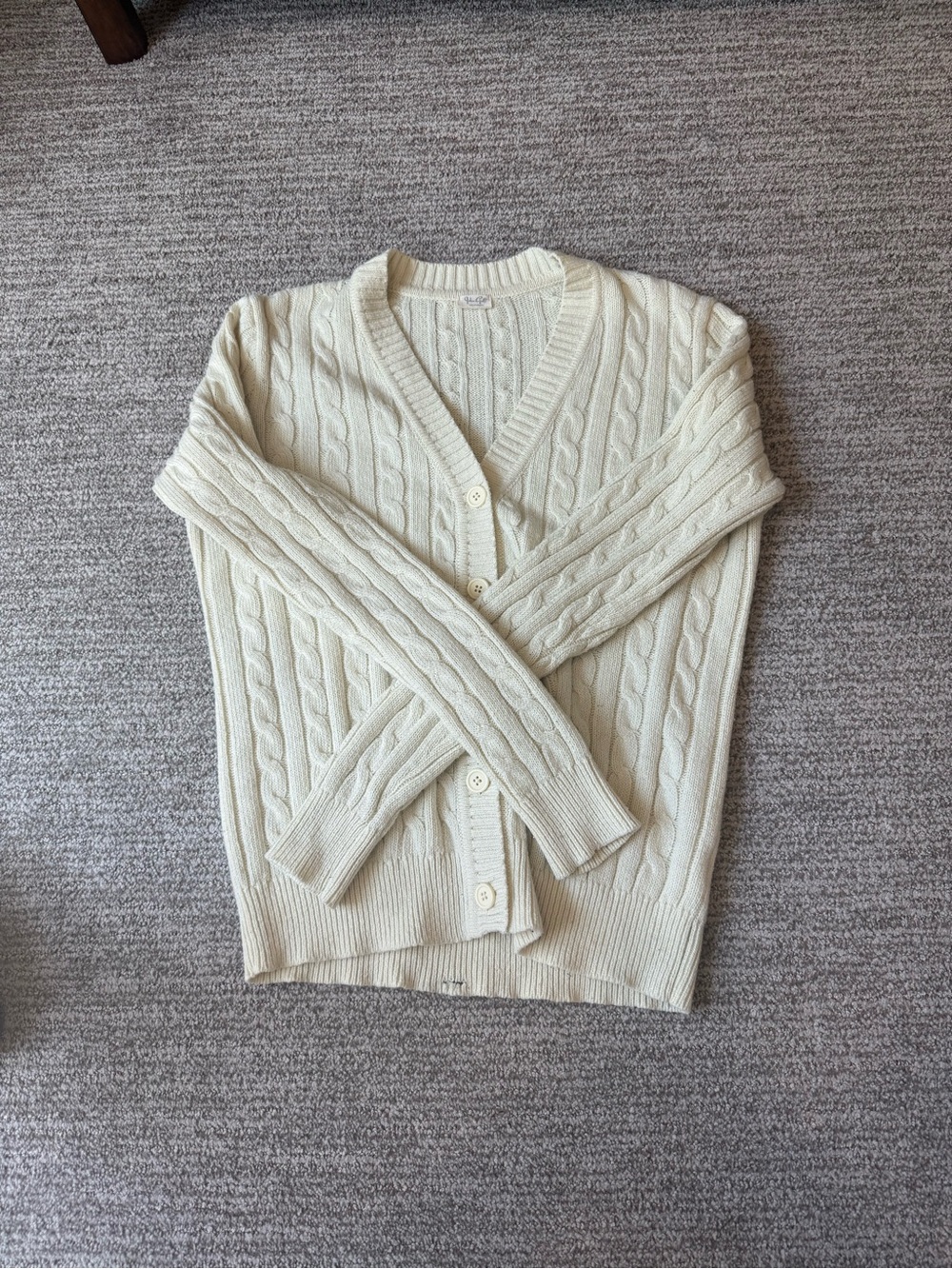 John Galt Cable Knit V-Neck Cardigan Sweater - Cream